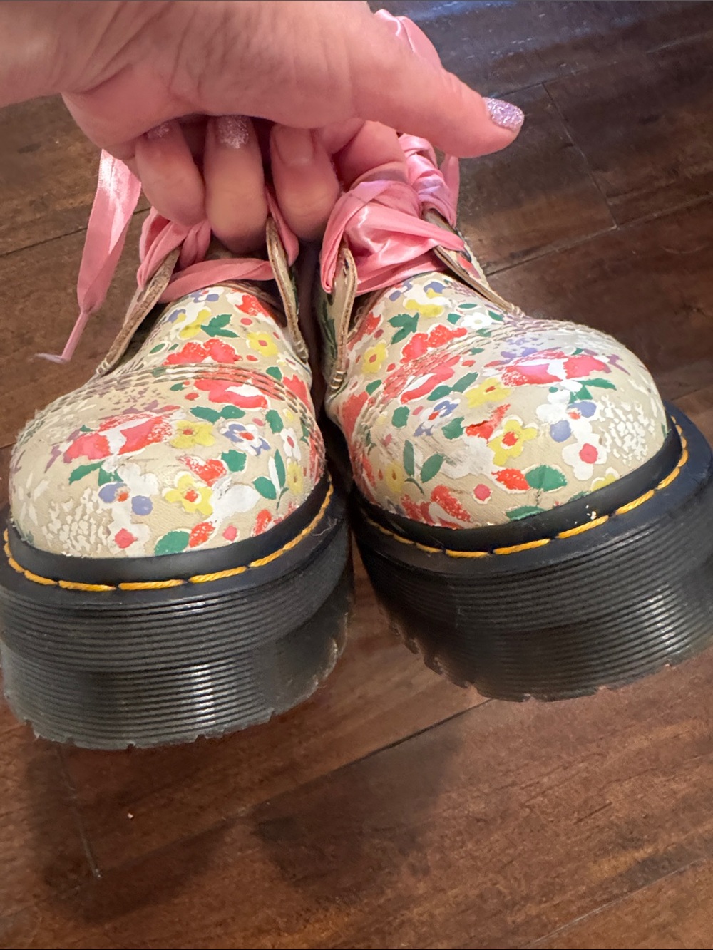 Dr. Martens Sinclair Floral Combat Boots with Pink Laces Anthropologie - Picture 7 of 16